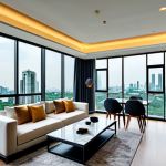 **

"A modern apartment in Bangkok, Thailand, fully furnished with contemporary decor, large windows overlooking the city skyline, appropriate content, safe for work, perfect anatomy, natural proportions, professional interior photography, high quality, fully clothed."

**