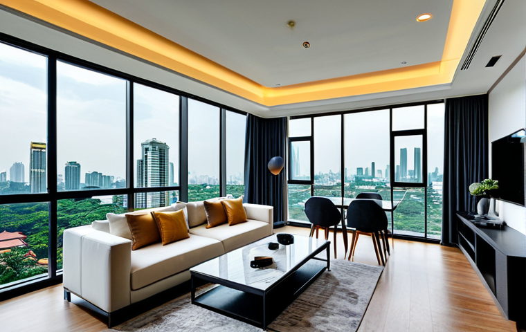 **

"A modern apartment in Bangkok, Thailand, fully furnished with contemporary decor, large windows overlooking the city skyline, appropriate content, safe for work, perfect anatomy, natural proportions, professional interior photography, high quality, fully clothed."

**