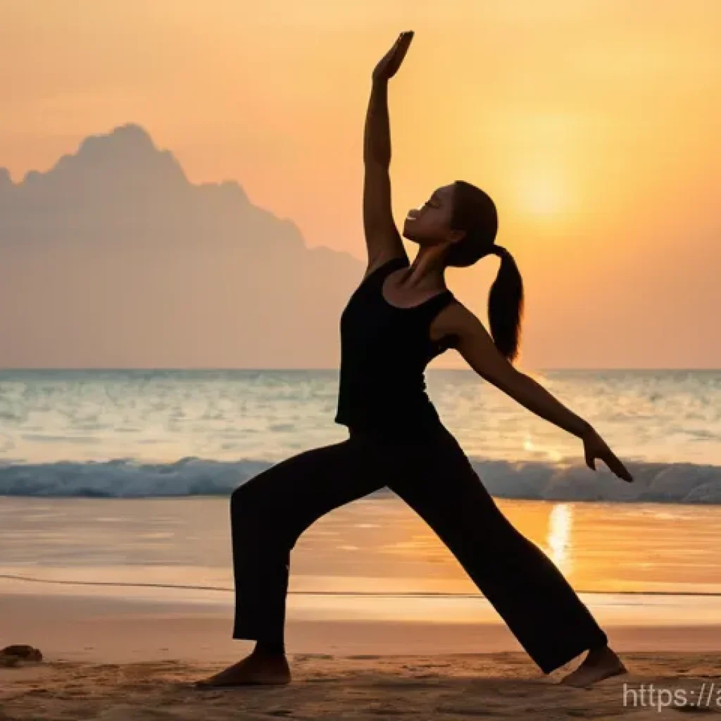 태국에서 요가 리트릿 - **A Serene Morning Yoga Session on a Thai Beach:**
    A person of ambiguous gender, dressed in comf...