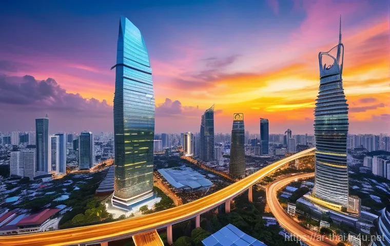 태국의 신흥 시장 - **Prompt: "Digital Thailand: Smart City & Tech Innovation Hub"**
    A vibrant and futuristic citysc...