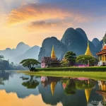 태국 내륙 여행지 - **Northern Thailand's Serene Splendor**
"A picturesque and serene landscape depicting the cultur...