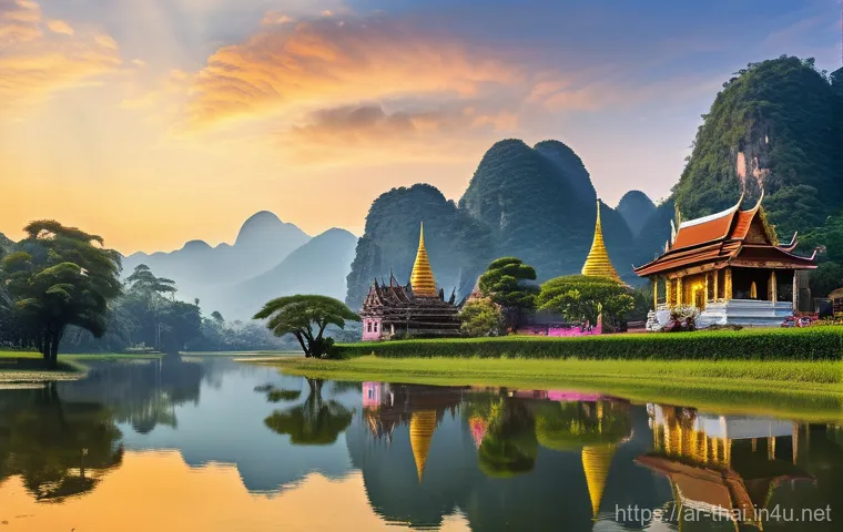태국 내륙 여행지 - **Northern Thailand's Serene Splendor**
"A picturesque and serene landscape depicting the cultur...
