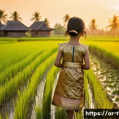Home 26 태국의 대중 교통 앱 - **Prompt:** A young Thai girl (8 years old) wearing a traditional Thai silk dress with intricate gol...
