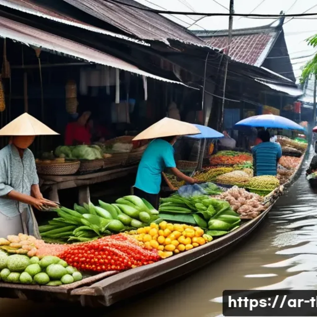 태국의 자연 재해와 대응 - **Prompt:** A vibrant, bustling traditional Thai street market during a period of heavy rainfall. Th...