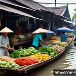 태국의 자연 재해와 대응 - **Prompt:** A vibrant, bustling traditional Thai street market during a period of heavy rainfall. Th...