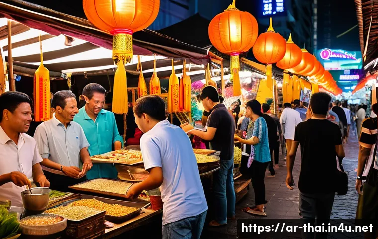 태국의 글로벌 관광객 수 - A vibrant night market scene in Bangkok, Thailand, bustling with diverse crowds including Arabic tou...