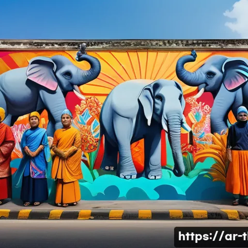 태국의 예술과 정치 - A vibrant mural in an urban Thai setting depicting political resistance through colorful street art....