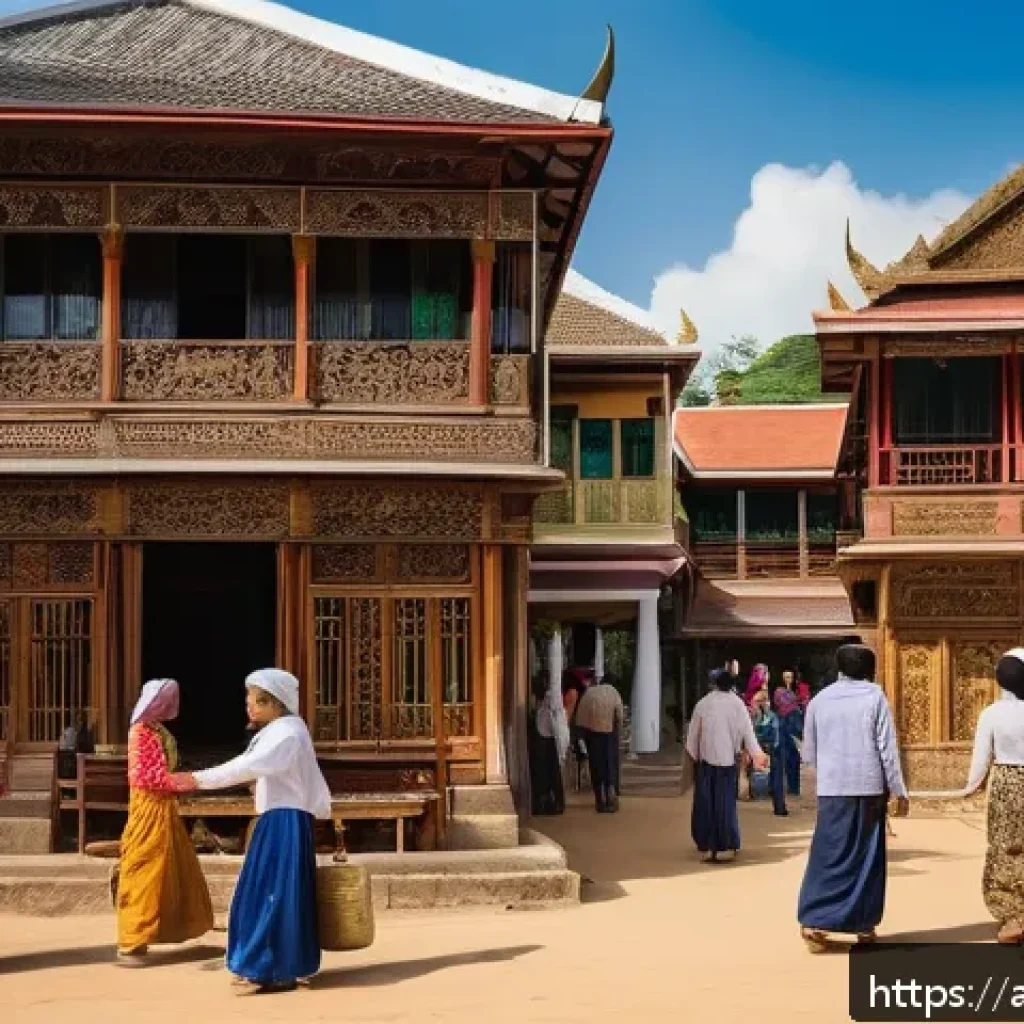 태국의 독립 운동가 - A vibrant and detailed scene of a traditional Thai village during the national liberation movement, ...