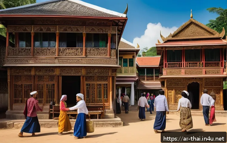 태국의 독립 운동가 - A vibrant and detailed scene of a traditional Thai village during the national liberation movement, ...