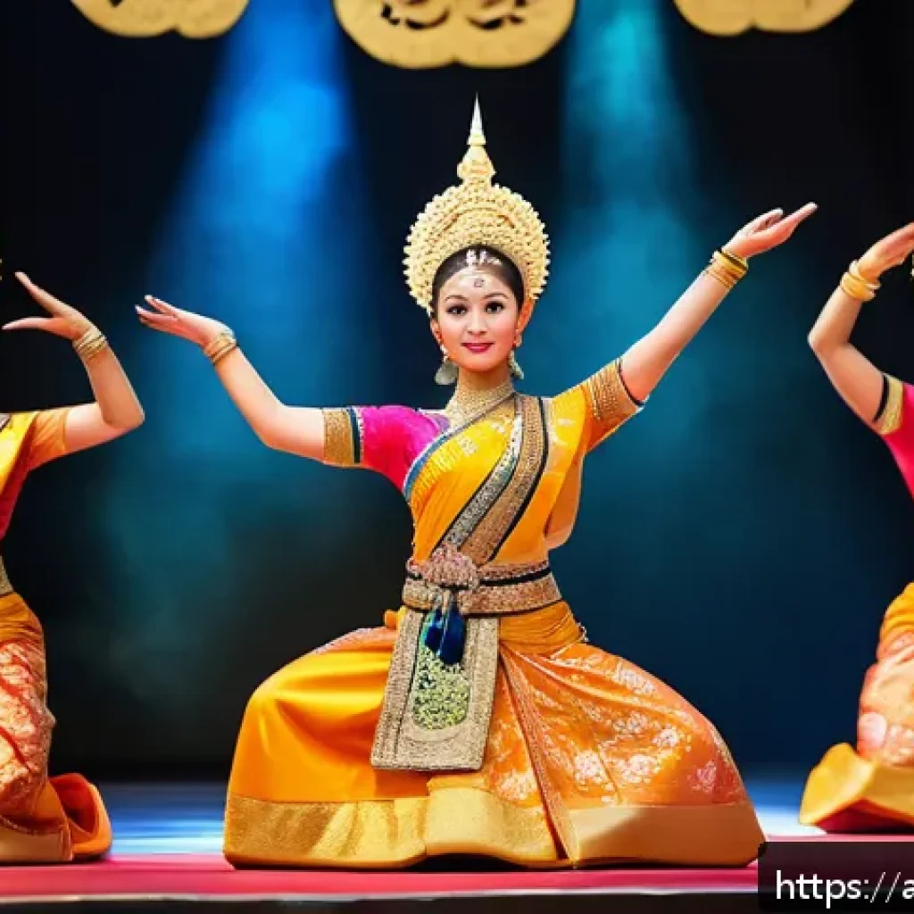 태국의 전통 의식 - A vibrant traditional Thai Rama dance performance during a cultural festival, featuring dancers in e...