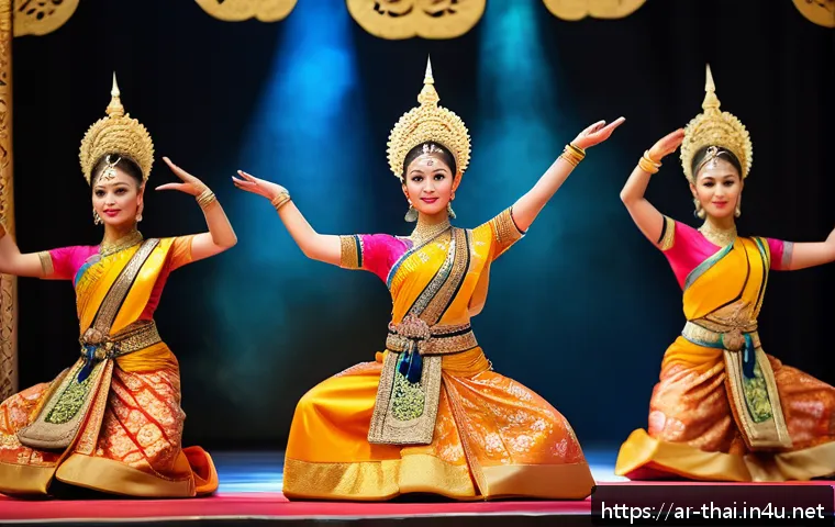 태국의 전통 의식 - A vibrant traditional Thai Rama dance performance during a cultural festival, featuring dancers in e...