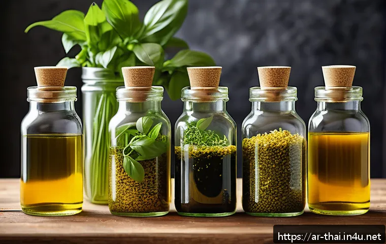 태국의 최신 요리 트렌드 - A vibrant Thai kitchen scene showcasing fresh local herbs like Thai basil and coriander being infuse...