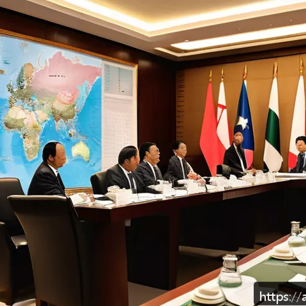 태국의 군사 쿠데타 - A detailed scene depicting a diplomatic meeting between Asian political leaders from Thailand, Vietn...