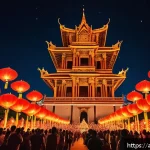 태국에서 자주 열리는 축제 - A vibrant night scene of the Yi Peng Lantern Festival in Chiang Mai, Thailand, showing hundreds of g...