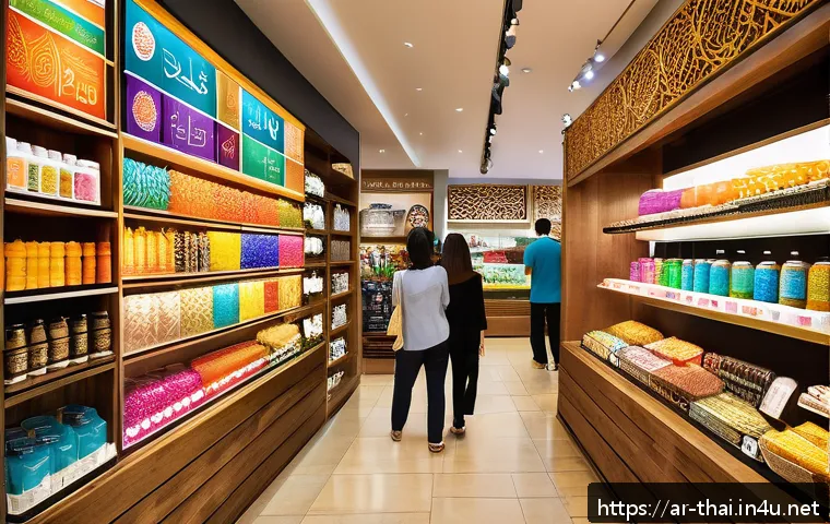 태국의 글로벌 브랜드 사례 - A vibrant marketplace scene showcasing Thai brands adapting to global markets: diverse cultural shop...