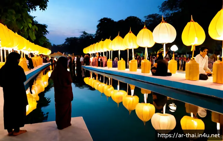 태국의 예술적 이벤트 - Photorealistic evening Thai cultural art festival in Chiang Mai, elegant handcrafted lantern install...