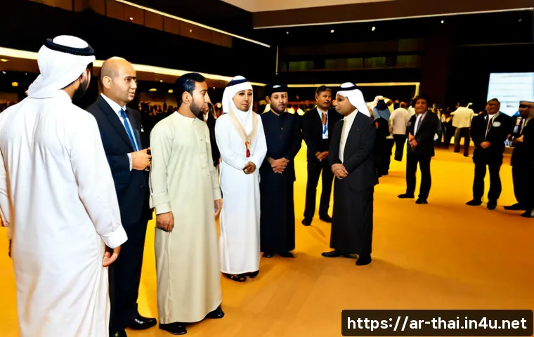 Home 17 태국의 비즈니스 컨퍼런스 - Photorealistic business conference in a modern Bangkok convention hall, Thai and Arab executives net...